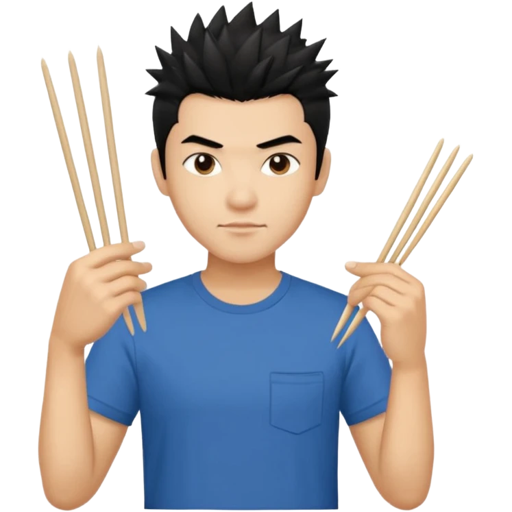 Make it a vietnamese male with spiky black hair hold ONE pair of chopsticks, t-shirt emoji