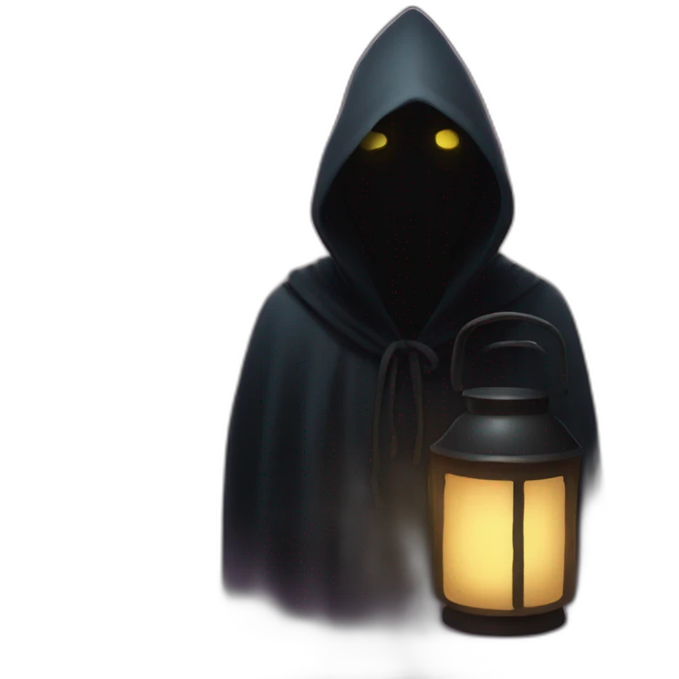A mysterious figure cloaked in shadows, illuminated only by the soft glow of a lantern ,emoji emoji