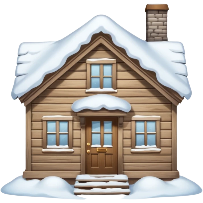 small house viewed directly from the front, with lots of snow.
The viewing angle must be directly towards the front door emoji
