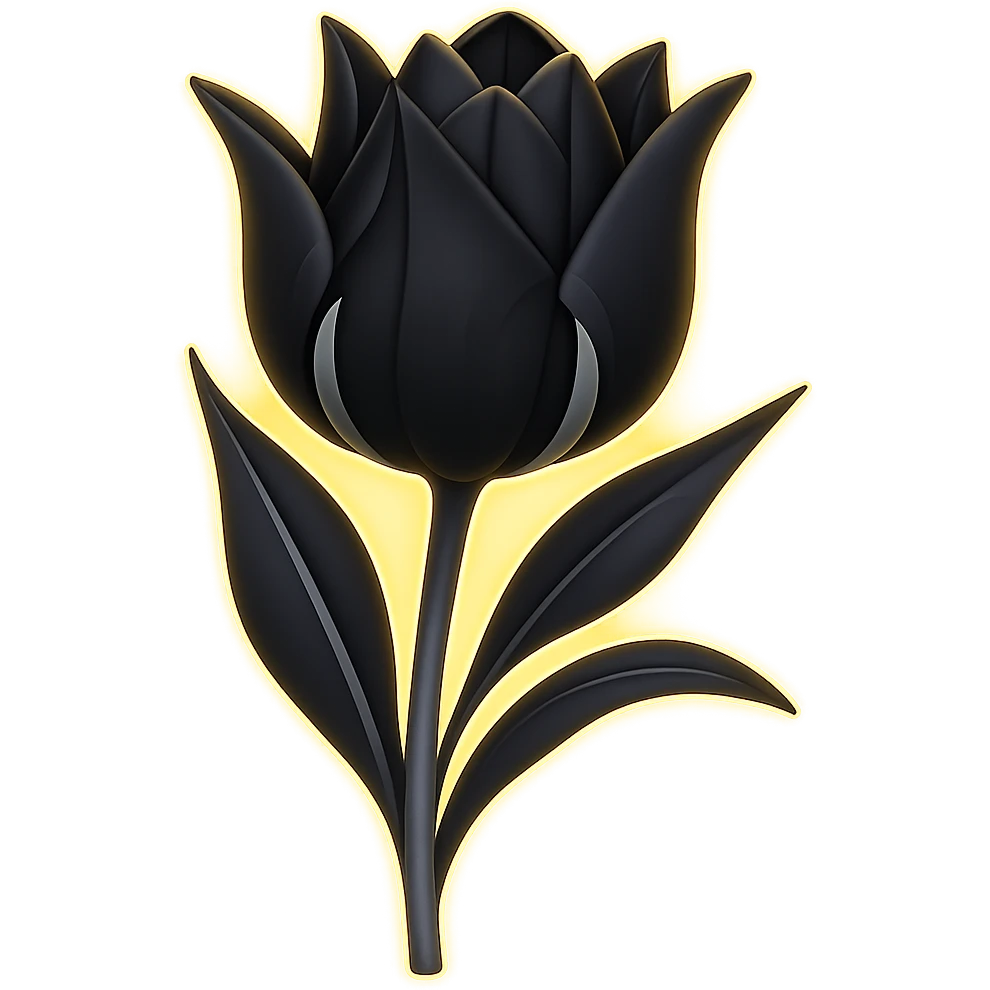 Add a subtle glowing effect around the goth tulip. Keep the background transparent. The style should resemble apple emoji style with clean, smooth, and colorful details typical of apple emojis. emoji