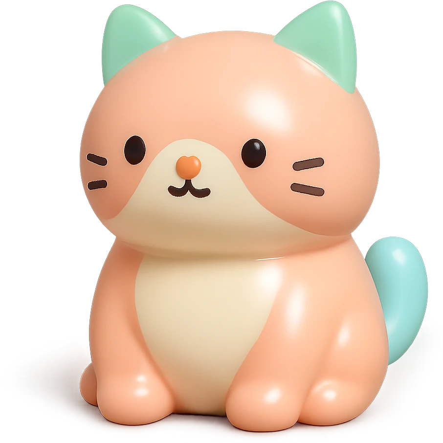 cute animal character, smooth glossy vinyl figure, minimalist design, pastel colors, designer toy aesthetic emoji