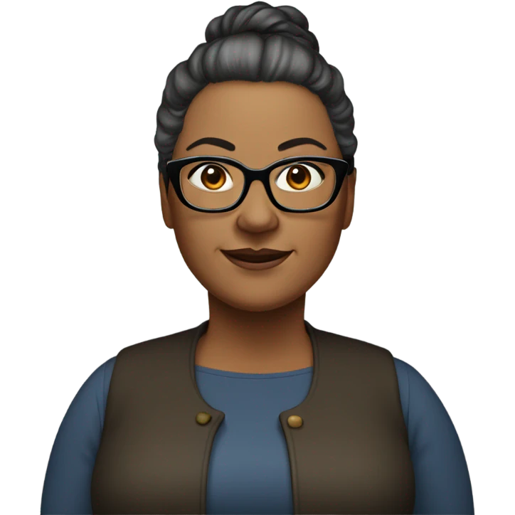 53 year old heavyset woman with dark brown ponytail and glasses emoji