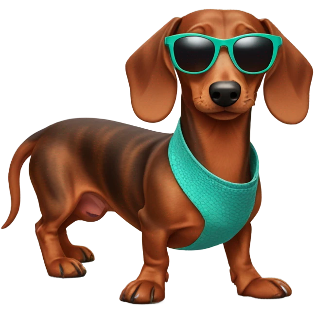 Red dachshund with pit viper sunglasses emoji