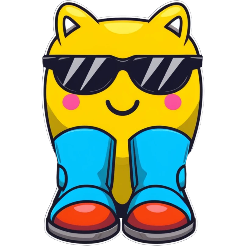 A smart and stylish Russian felt boot (valenok) with a happy face and sunglasses, looking awesome emoji