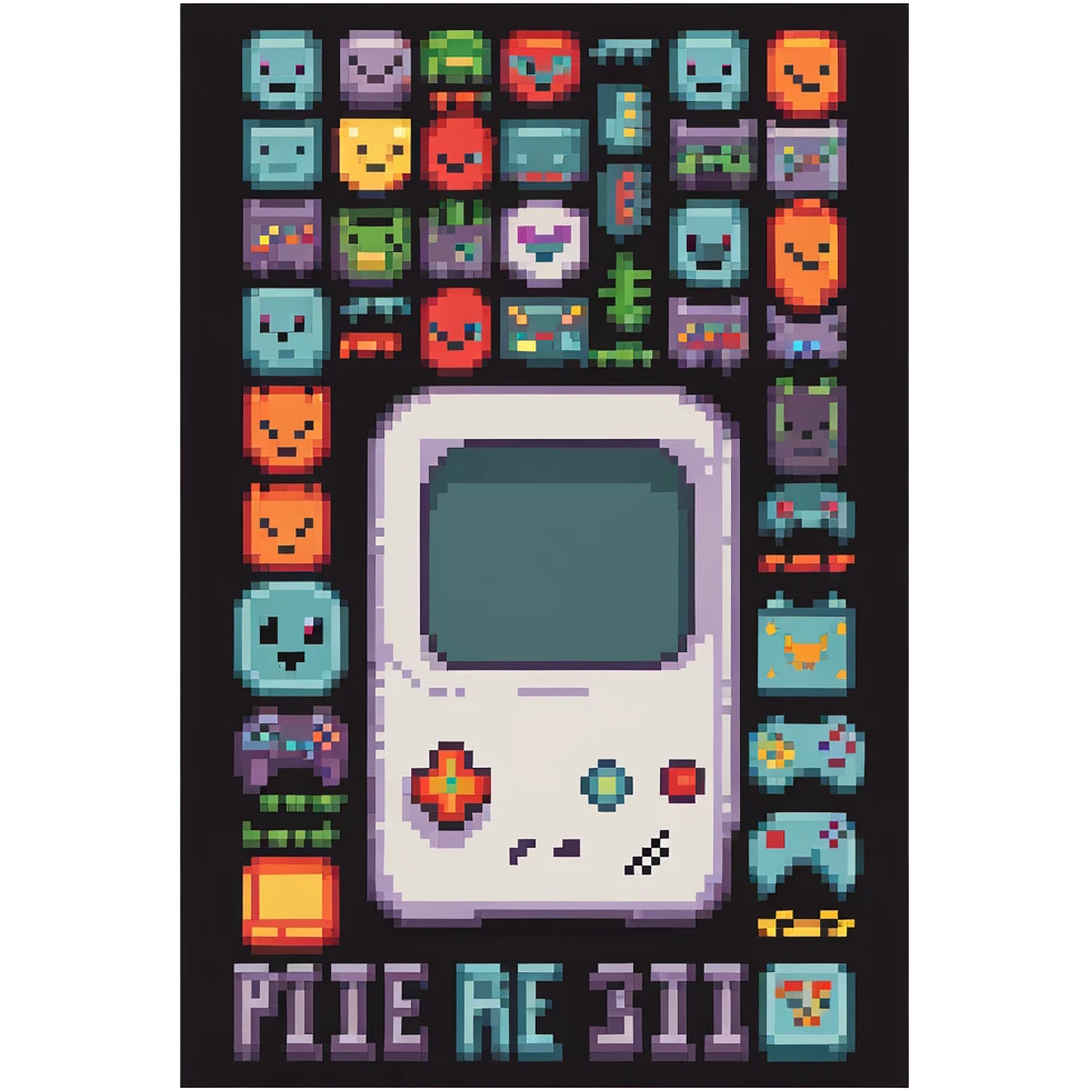 retro game advertisement poster emoji