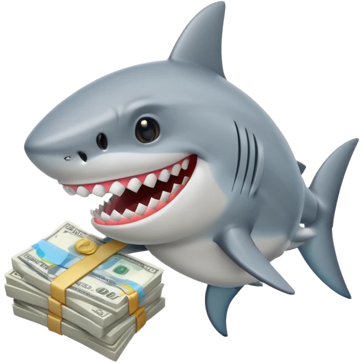 cartoon shark holding a stack of cash emoji