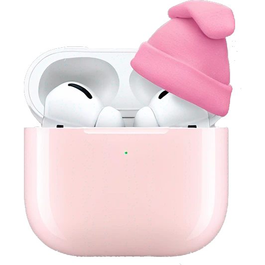 light pastel pink AirPods pro with pink christmas hat emoji
