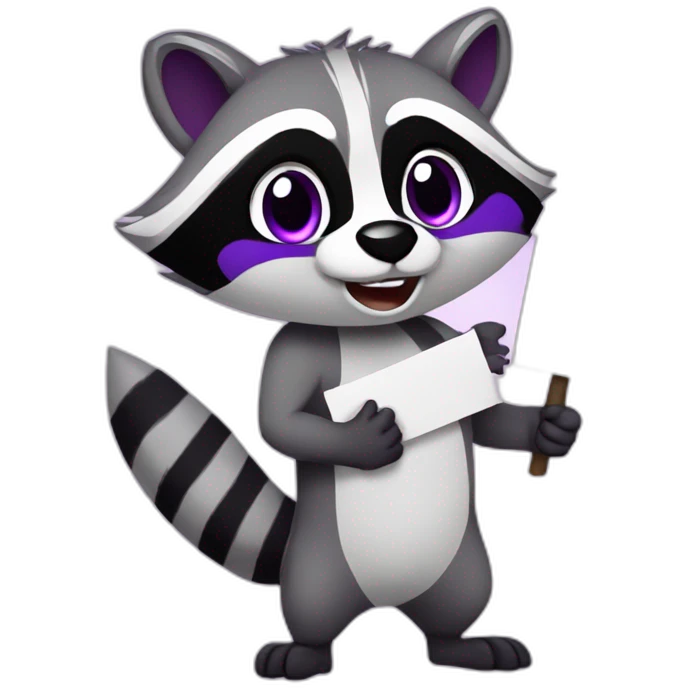anime raccoon holding a sign that reads "hype" in purple font emoji