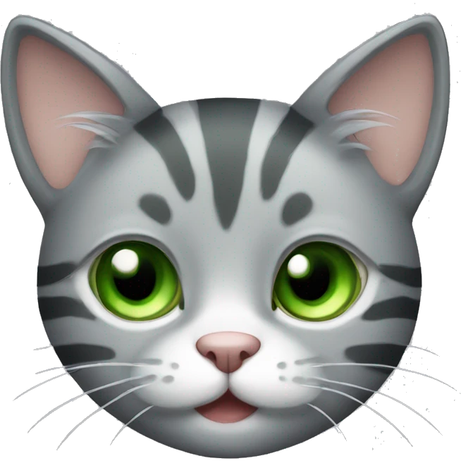 Cute and fluffy grey cat with stripes and green eyes emoji