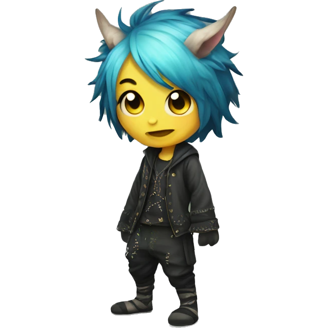 an edgy cute kawaii vernid-fionbri with splash patterns full body emoji
