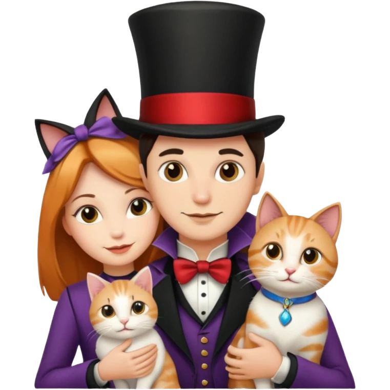 magician couple and their pet cat emoji
