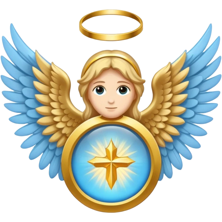 holy saint emblem with light blue wings and golden halo emoji