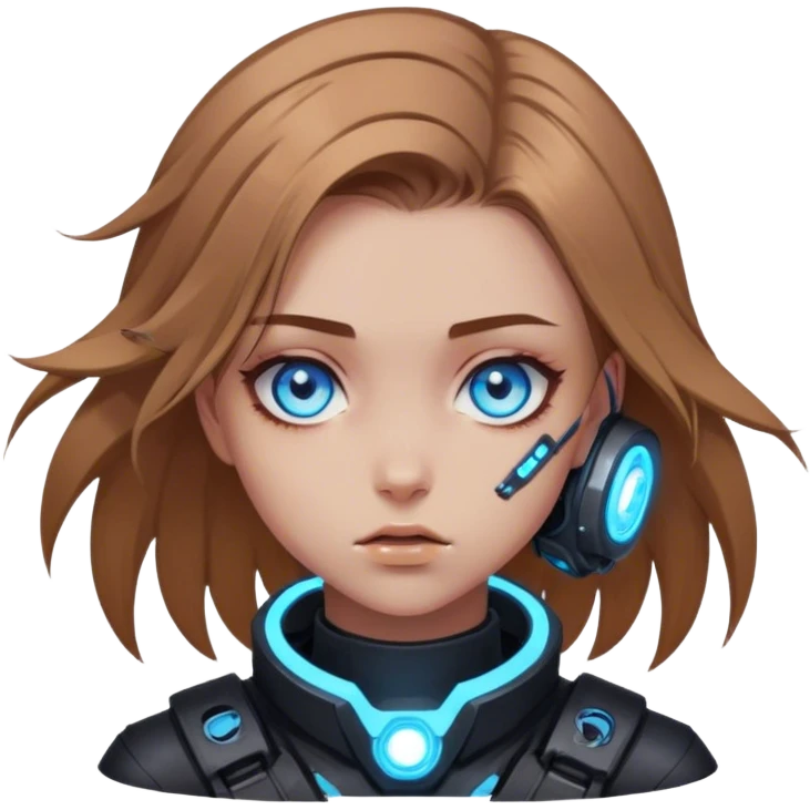 Neon cyberpunk style 
girl with brown hair and blue eyes 
falls emoji