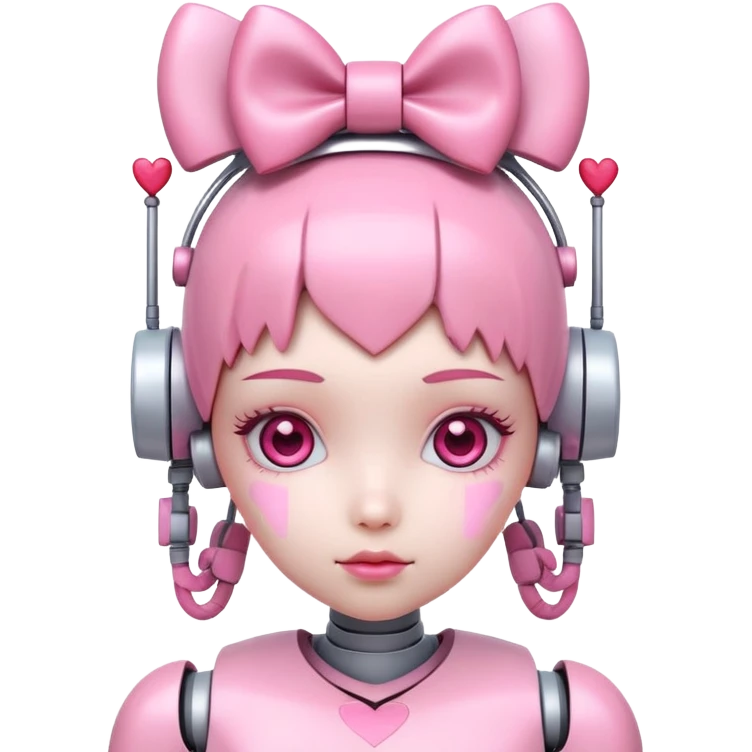 cute pink robot girl with a bow on her head and heart decorations emoji