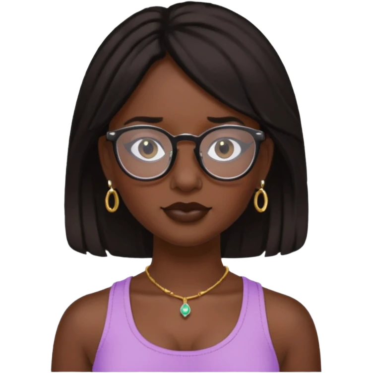 sarah babygirl dark hair and glasses with nose piercing and earrings and crop top emoji