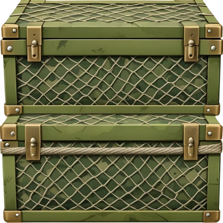 military green wooden boxes covered with camouflage net emoji