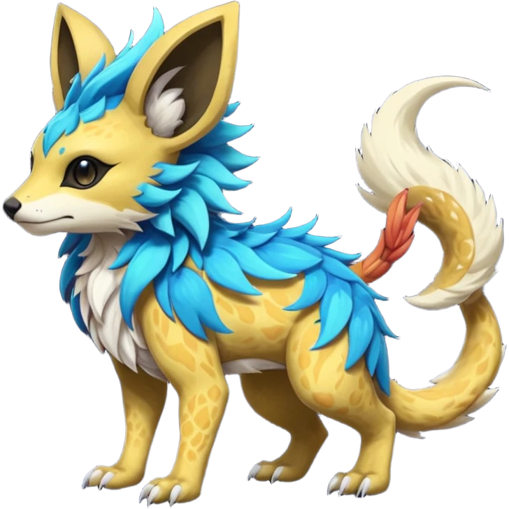 Rare realistic exotic cute epic pretty beautiful handsome gorgeous aesthetic colorful vibrant Vernid-Protogen-Primagen-Wickerbeast-species-Fakemon-creature by LiLaiRa, random markings, tufted ears, full body emoji