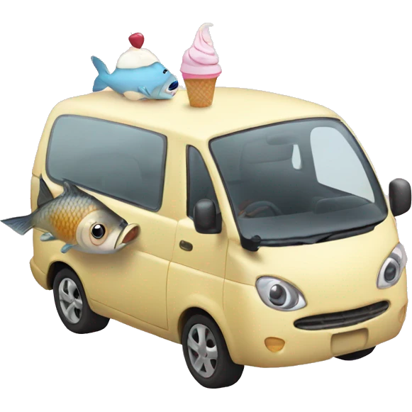 Girl pregnant with fish eating ice-cream in car  emoji