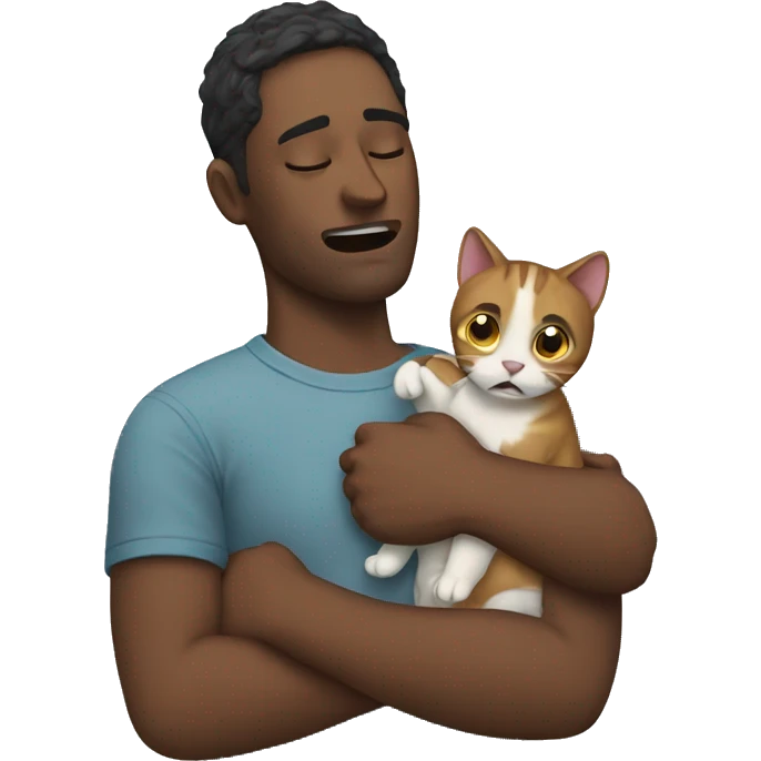 a man crying while holding a cat emoji