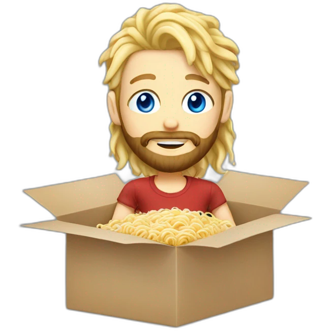 Blond blue eyes with beard and ramen in box emoji