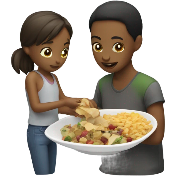 Girl feeding her partner scraps emoji