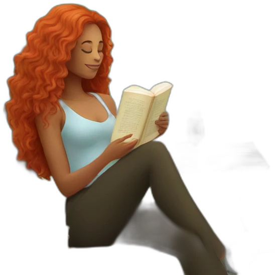 woman with long curly red hair reading a book with a glass of wine in a park emoji