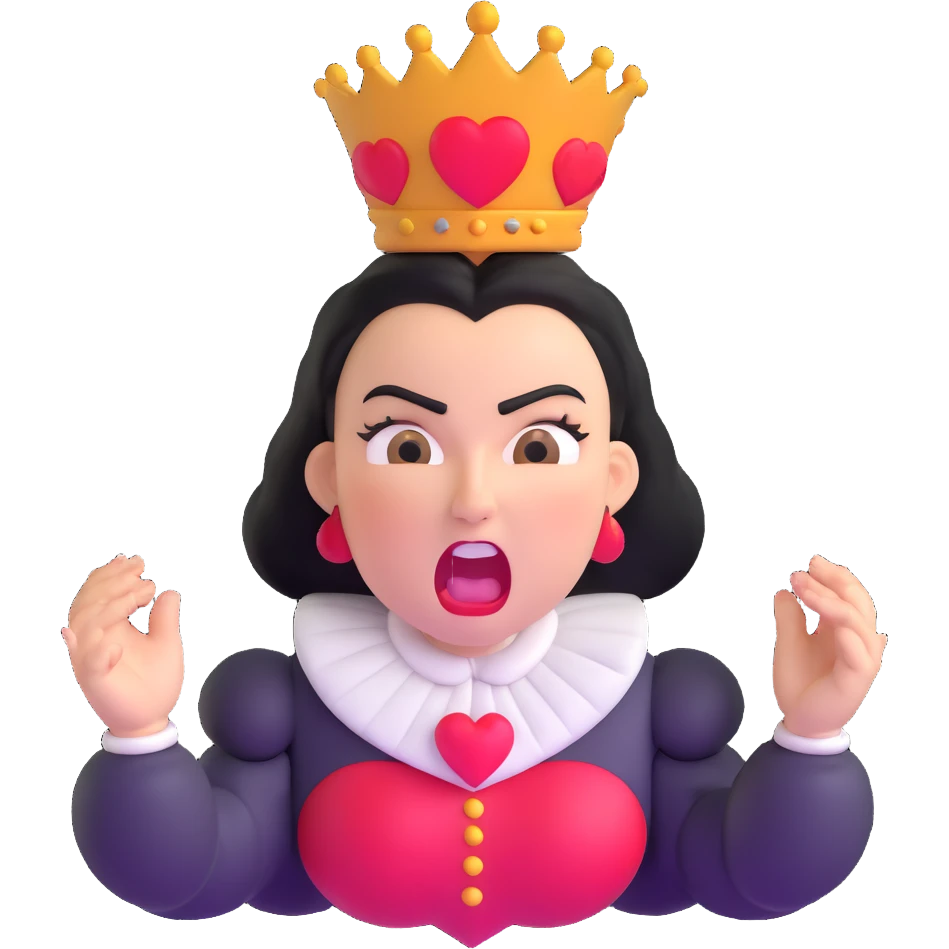 Queen of Hearts from Alice in Wonderland, angry expression, shouting emoji