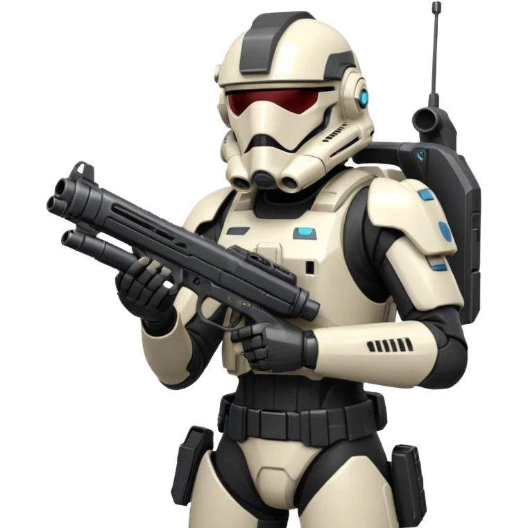 A joking DARK Trooper from Star Citizen, a skifi space Game. With a futuristic gun sticking to His back emoji