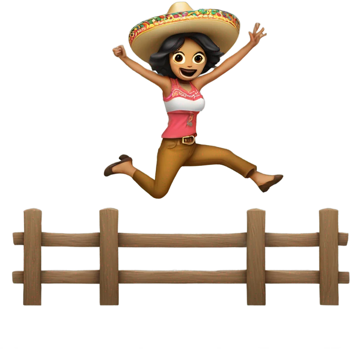 A women in a sombrero jumping over a fence emoji