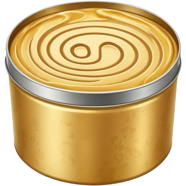 round metal tin, slightly open, with glossy golden wax inside, soft swirls on surface, no extras, soft lighting, subtle shadows, emoji scale emoji