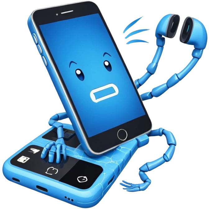 a phone with limbs, blue screen emoji