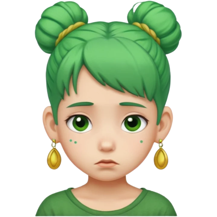  bun haired kid with earrings green hair guy sad emoji