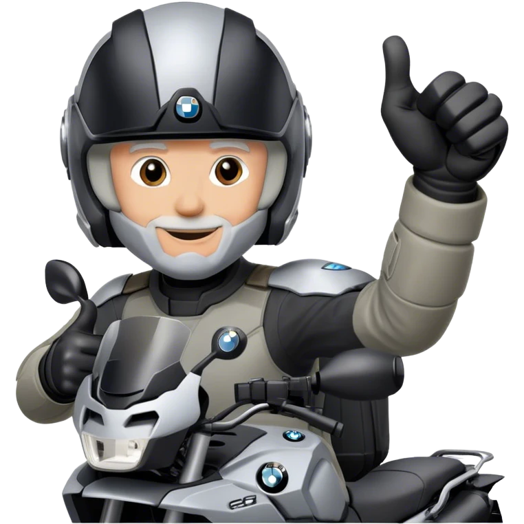 bmw gs  silver 1200 rider with grey hair giving a thumbs up with a black helmet emoji