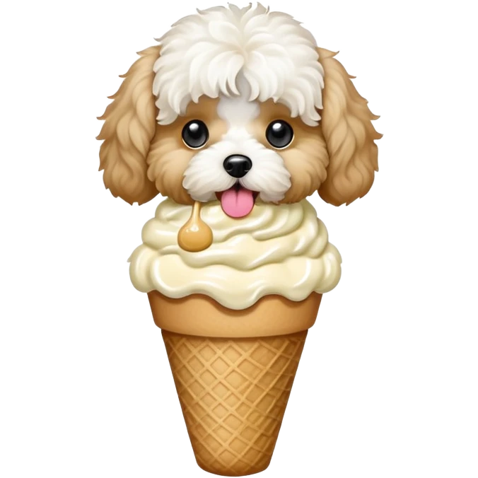 Maltipoo eating ice cream with pale olive cream emoji