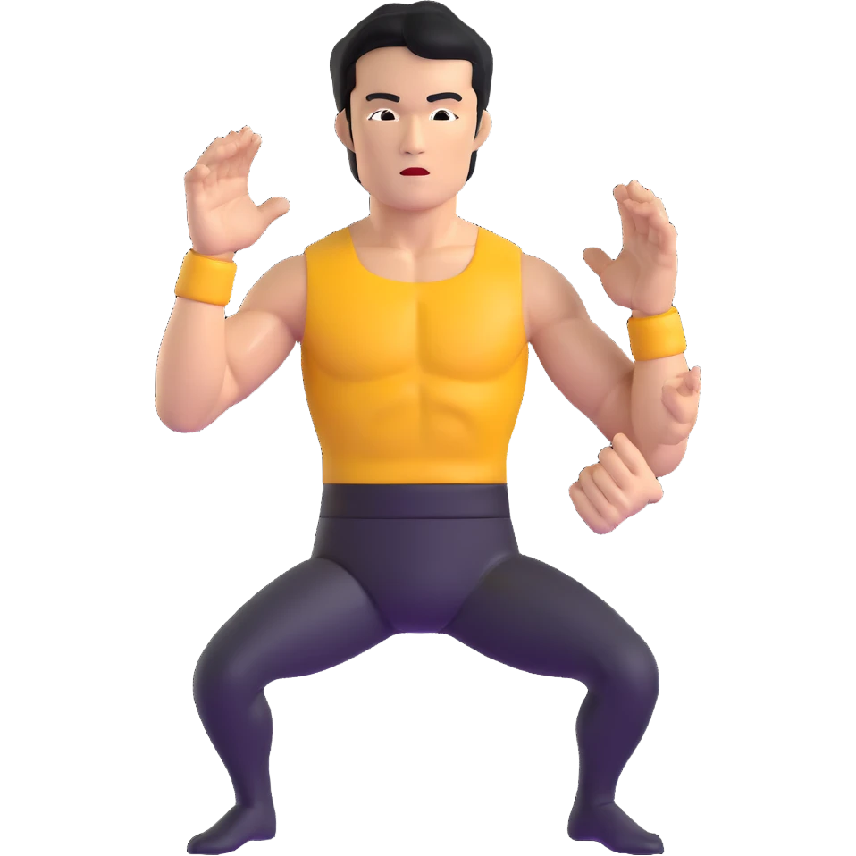 Bruce Lee kung fu master with athletic build, upper body emoji