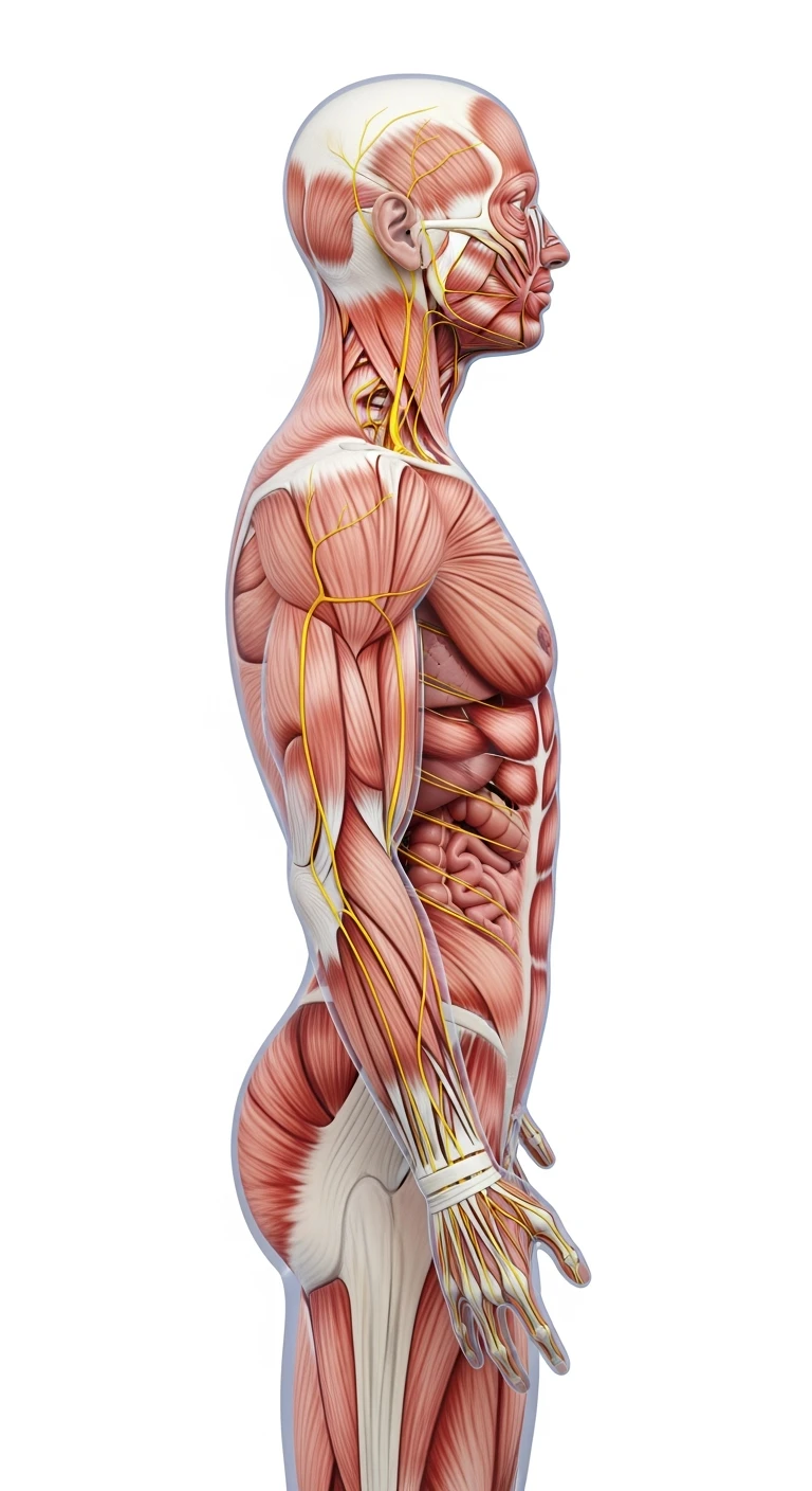 corpo umano anatomico di profilo realistico con schiena piatta e glutei piatti, sfondo bianco, iperrealistico 4k emoji