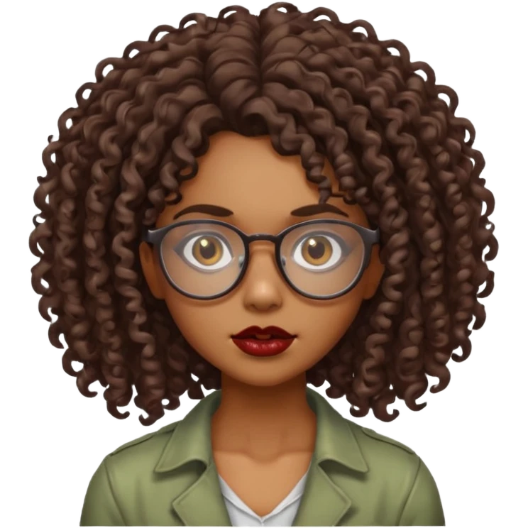 Faz uma zombie feminina parda, muito bonita, cabelo cacheado, óculos de grau e olhos castanhos emoji