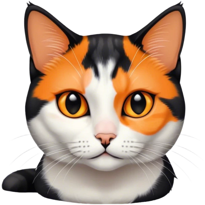 American shorthair calico cat with black fur on the right side of their face and orange on the left side sitting down emoji