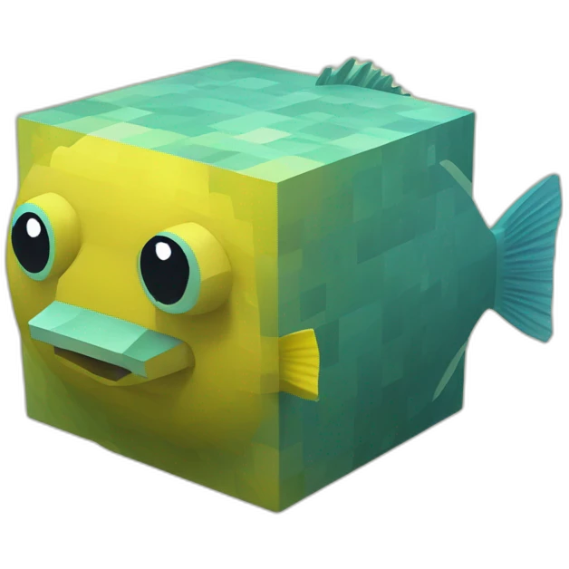 cube yellow fugu fish with two fins in minecraft style full size emoji