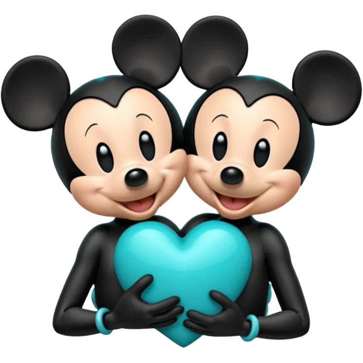 Mickey and Minnie with a teal blue heart  emoji