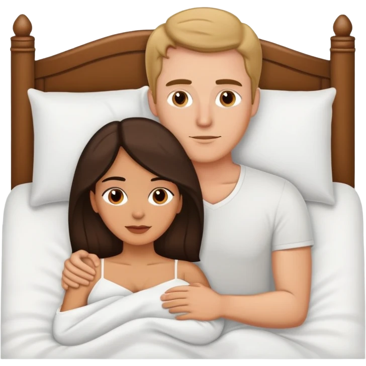 White man and Hispanic woman in bed emoji
