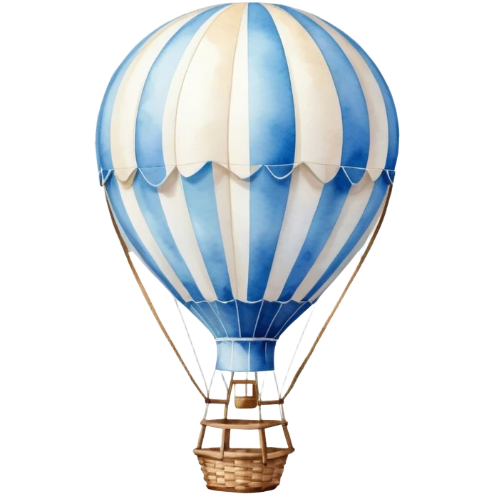 "A dreamy hot air balloon with blue and white stripes, floating among soft clouds, watercolor aesthetic."
 emoji