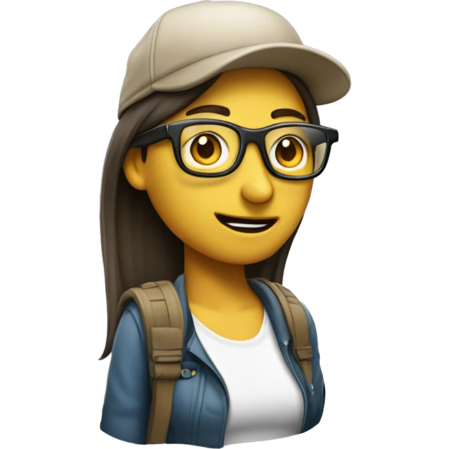 Un homme qui porte des lunettes et une casquette embrasse une femme qui a les cheveux long et attachés emoji