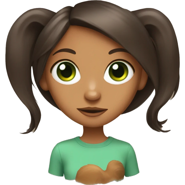 Mini pincher with brune girl , long hair and green eyes  emoji