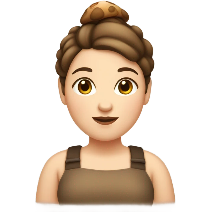 Chubby girl with brown hair in a bun with a mushroom emoji