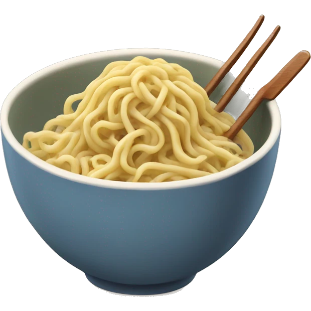 noodles in a bowl with sou and a son and fork emoji