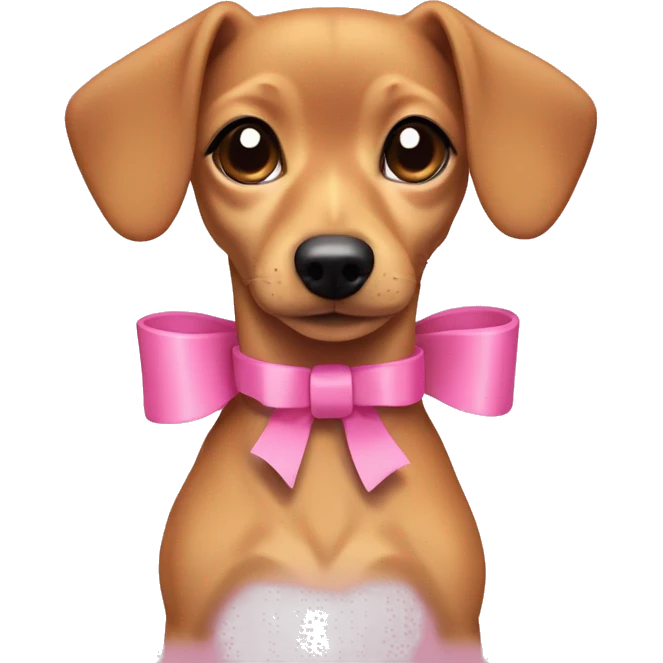 Short haired Chiweenie with a pink collar that has a bow. Just her head. Her ears Stand up. She is tan.  emoji