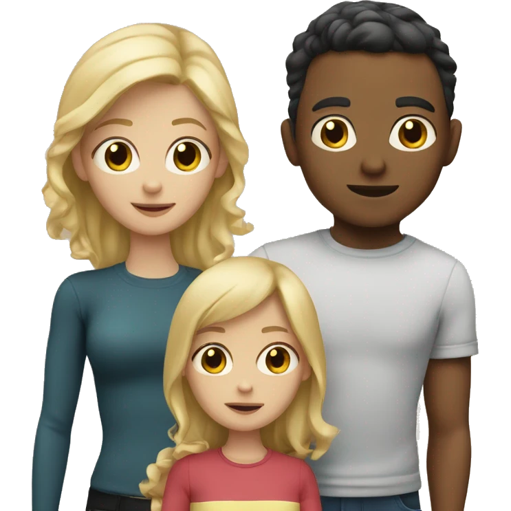 family boy with blonde hair and girl with black emoji