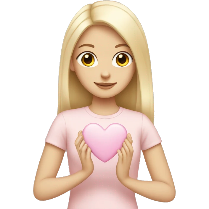 White girl holding pale pink heart  emoji