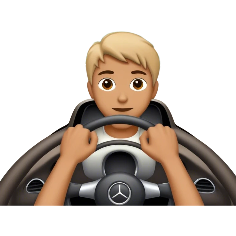 A person driving a car, with hands firmly gripping the steering wheel, focused on the road ahead, as the car moves smoothly along a scenic route emoji